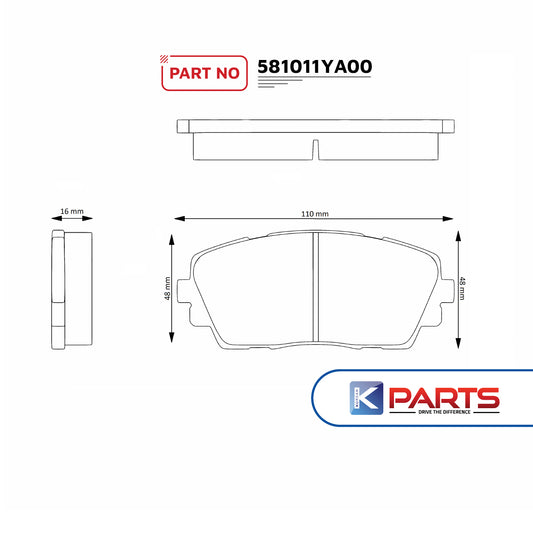 KIA PICANTO FRONT DISC BRAKE PAD KIT PK39 581011YA00